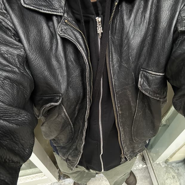 90s windt A-2 기반 변형 레더 블루종 플라이트 자켓