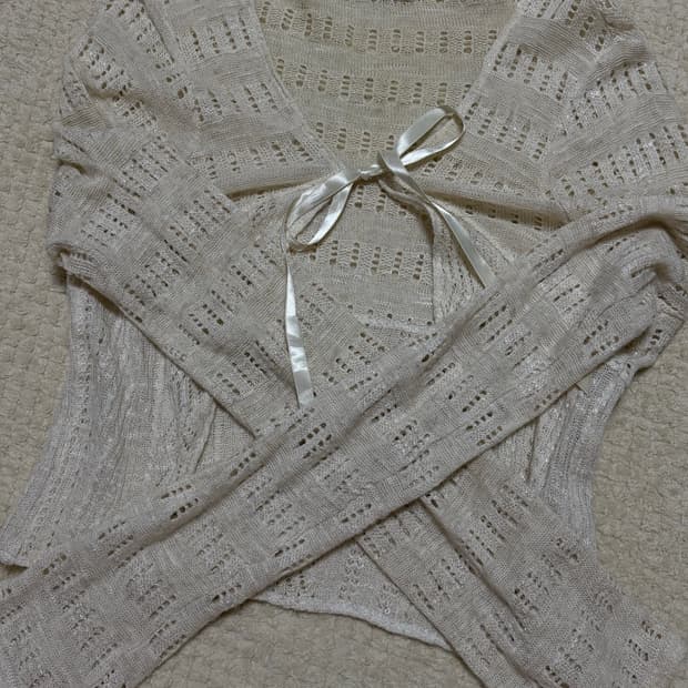 빈티지) 리본 크로셰 볼레로 가디건 아이보리