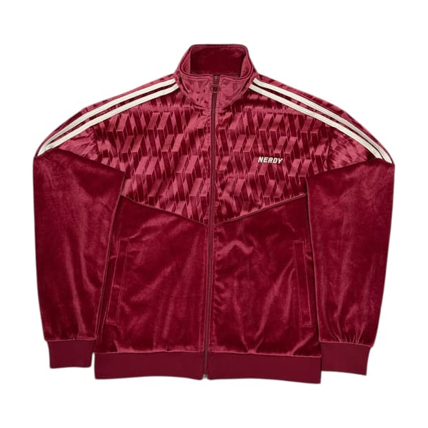널디 빈티지 블락 벨벳 트랙탑 져지 자켓 버건디 레드 XS