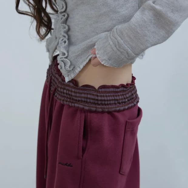 미치코런던 코시노 폴드 웨이스트 스웻팬츠 버건디