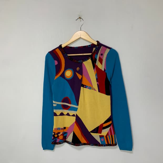 캐시미어 100 빈티지 앤틱 유니크 패턴 여성 니트