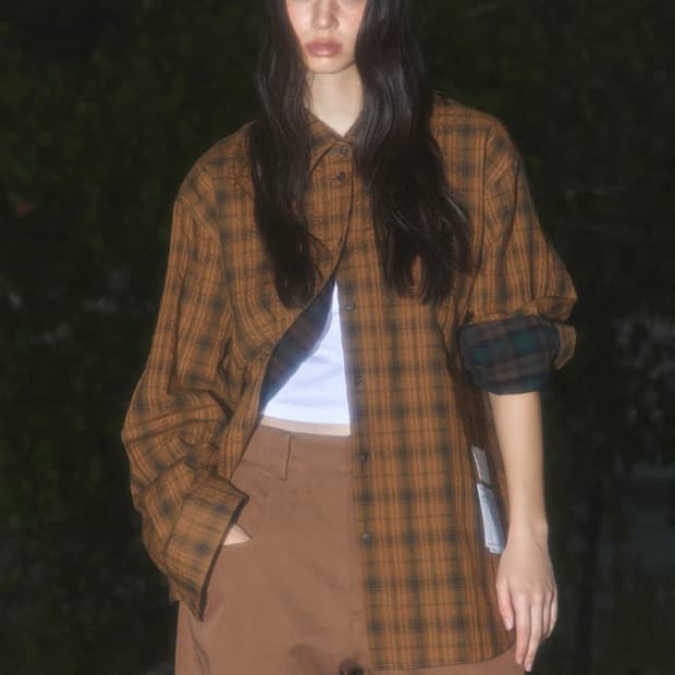 (OS) yiyae 리버시블 체크 셔츠 브라운