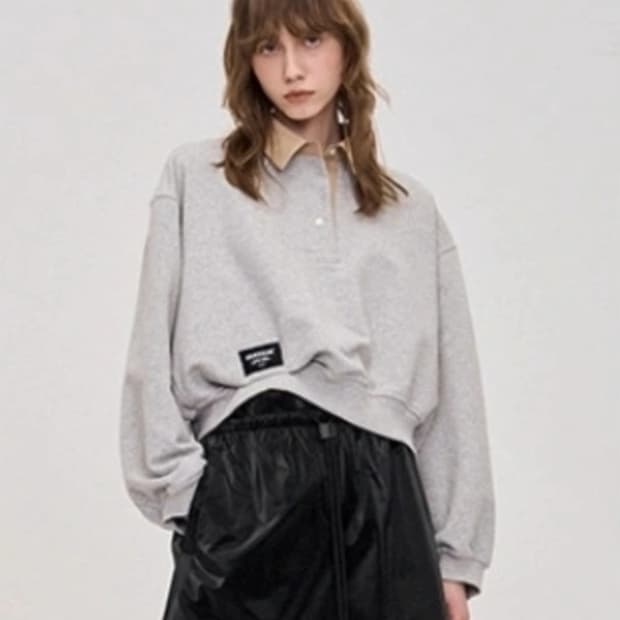 한섬 시스템 2022 카라 레이어드 크롭 맨투맨 F90사이즈