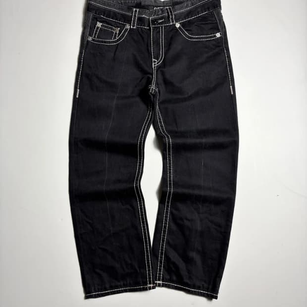겟유즈드 화이트 스티치 블랙 데님 팬츠 R2295