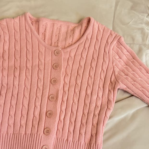 핑크 꽈배기 니트 가디건