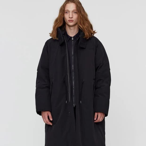 일꼬르소 볼륨 후드 롱 구스 다운 야상 점퍼 패딩 IEJU3F008BK