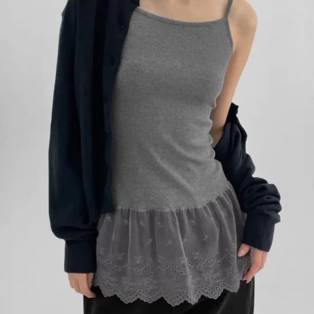 블랙업 레이어드 레이스 나시