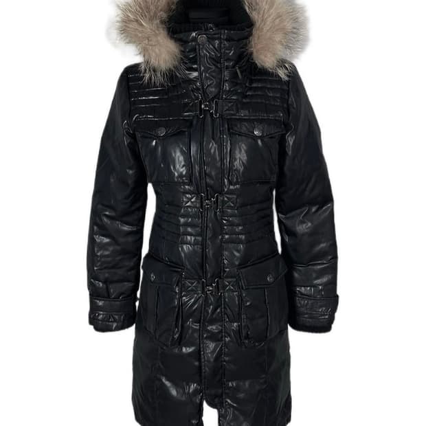 글로시 퍼 후드 롱패딩