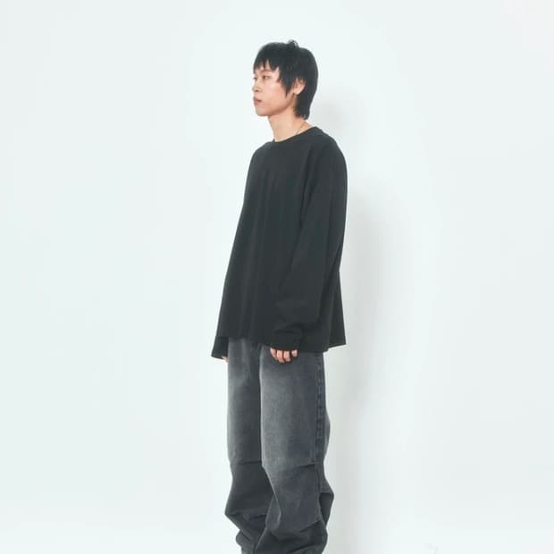 llud Wide Front Tuck Denim Pants Black L