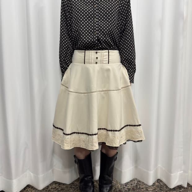 comme ca lsm 브라운 도트 셔츠