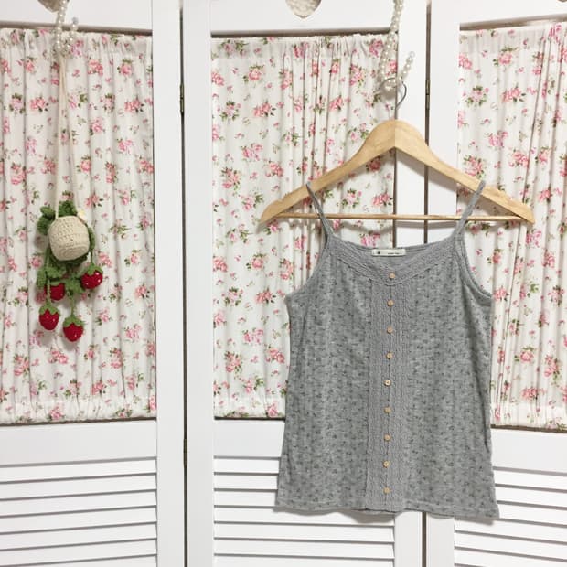 빈티지 메이플필 잔꽃 단추 슬리브리스