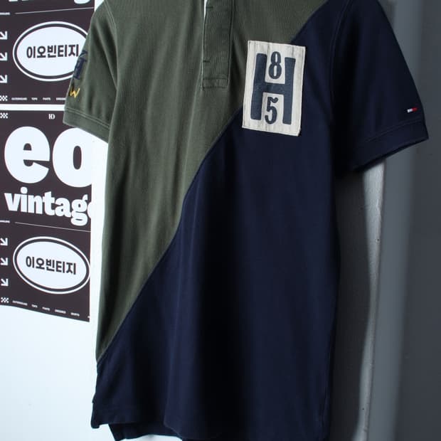 W(S-M) 타미힐피거 반팔 카라 티셔츠 배색 자수 럭비-H36345
