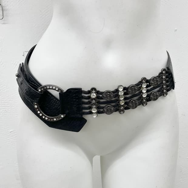 블랙페어리 와이드 큐빅 버클 벨트