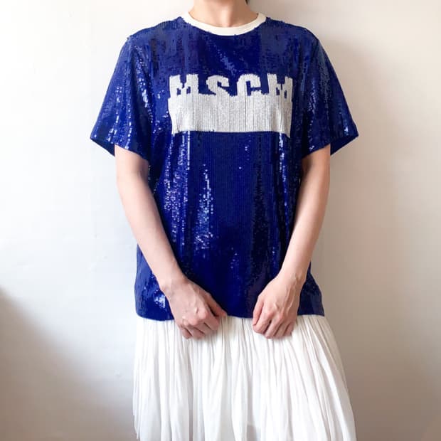 [S]MSGM 스팽글 로고 반팔 탑