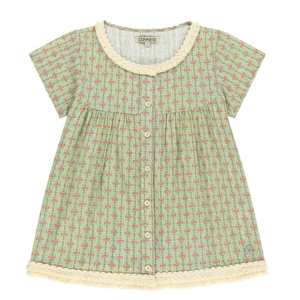 코이세이오 프린지 셔링 블라우스 라이트 그린