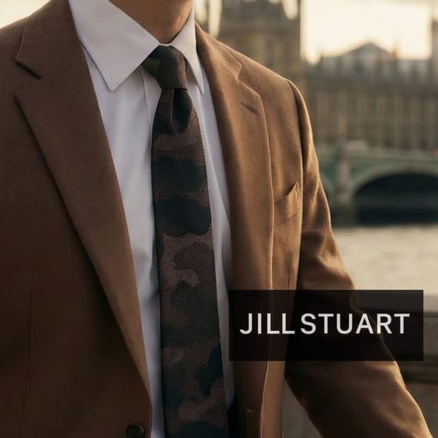 질 스튜어트 실크 브라운 패턴 넥타이 7.3cm 새제품 K1804
