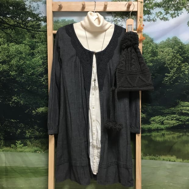 일본 빈티지 블랙 모리 바선생 원피스 세트