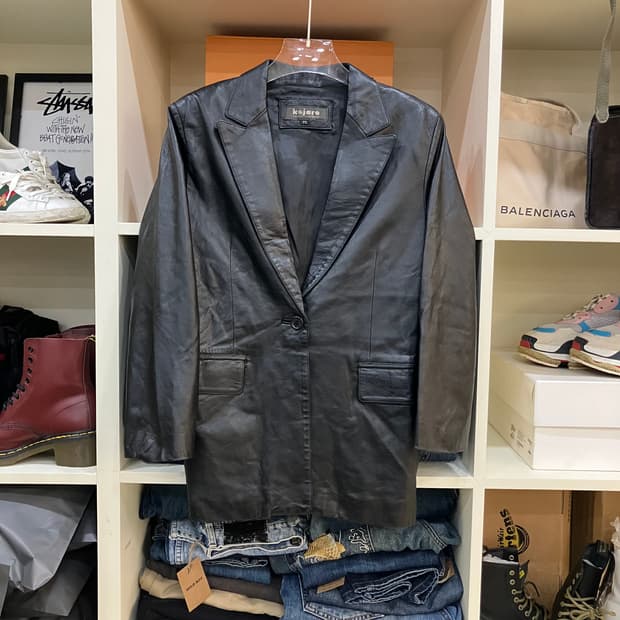 VTG 빈티지 블랙 레더 싱글 블레이저