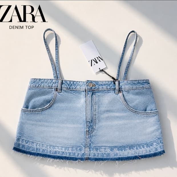 자라 ZARA 데님 크롭탑 뷔스티에 나시탑 데님탑 L 55 66
