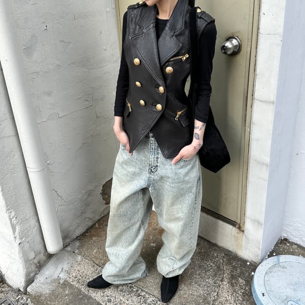 (레어) 2010 아카이브 발망 가죽 나폴레옹 버튼 베스트