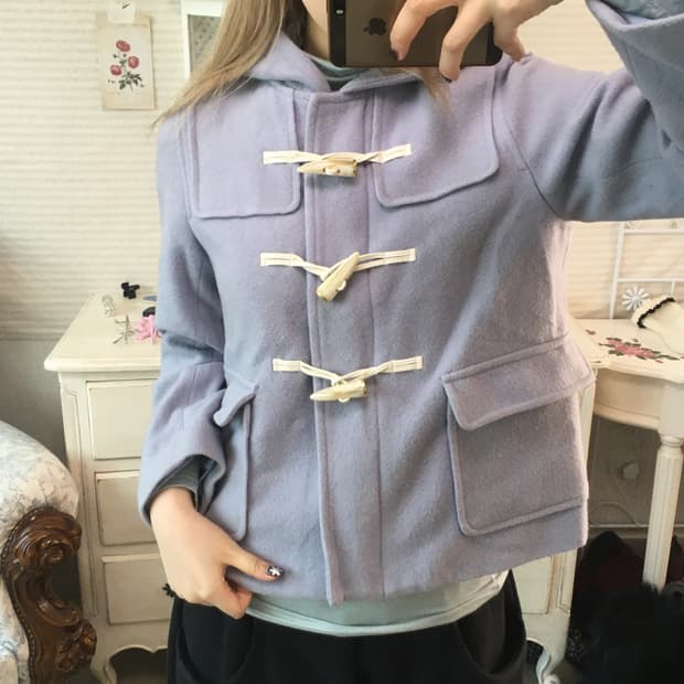 일본빈티지 페일 퍼플 후드 더플 코트