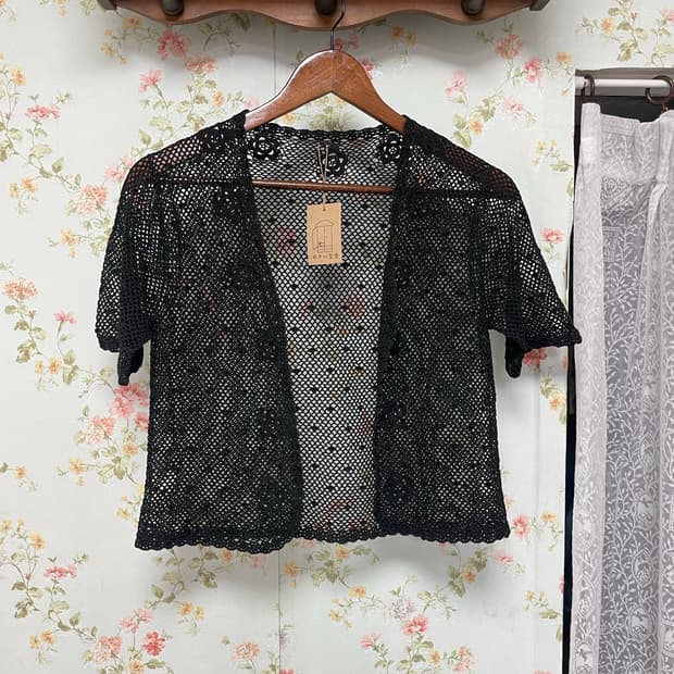 그물 반팔 크롭 가디건