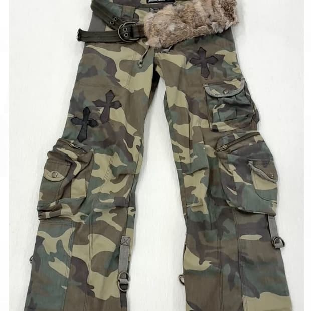 리얼퍼 벨트, 십자가 가죽 패치 카고 팬츠