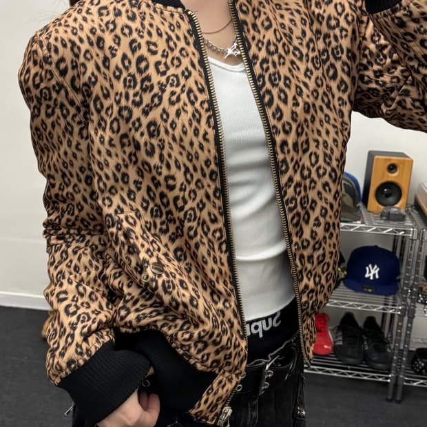 올드 빈티지 레오파드 블루종 자켓