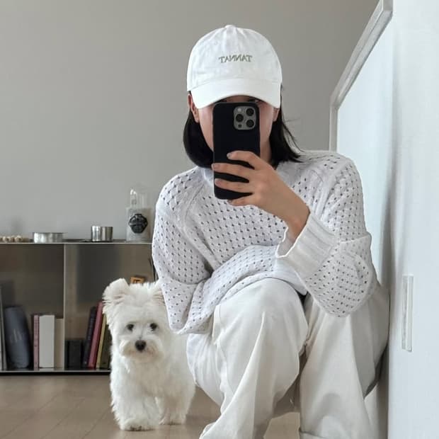 택o새제품) 문달 에그 크로쉐 니트 화이트 m 이주미님 착용