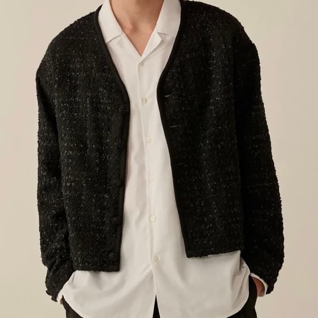 테이크이지 트위드 V넥 크롭자켓(블랙펄) 트위드자켓