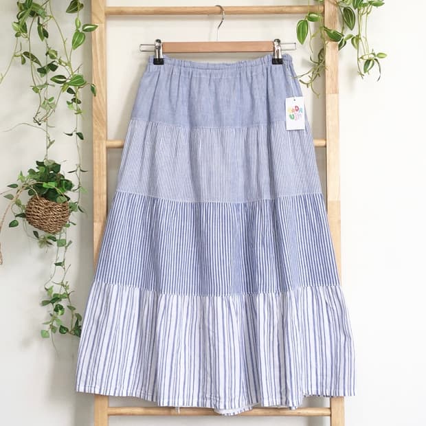 JPN/ 모리걸롱스커트 모리룩스커트 패치워크스커트 스트라이프 캉캉롱스커트