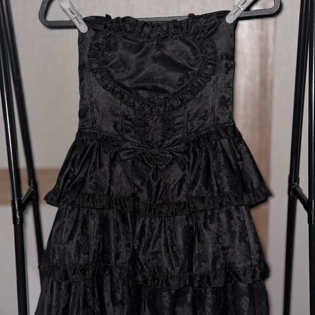 고스로리 벚꽃 프린팅 하트 프릴 캉캉 원피스 스커트