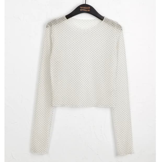 원더원더 도트 시스루 레이어드 이너 긴팔 티셔츠 아이보리