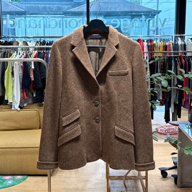 폴로 랄프로렌 브라운 헤링본 울 블렌드 3b 블레이저 자켓 