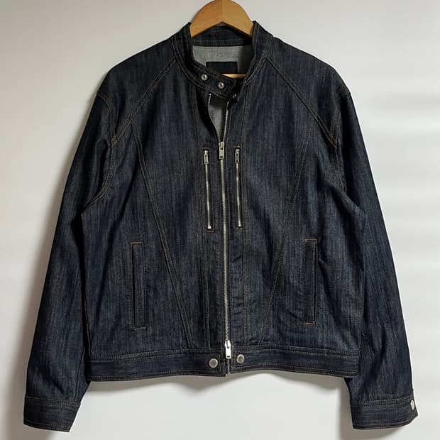 공용 피스워커 흑청 크롭 바이커 데님 자켓 점퍼 L