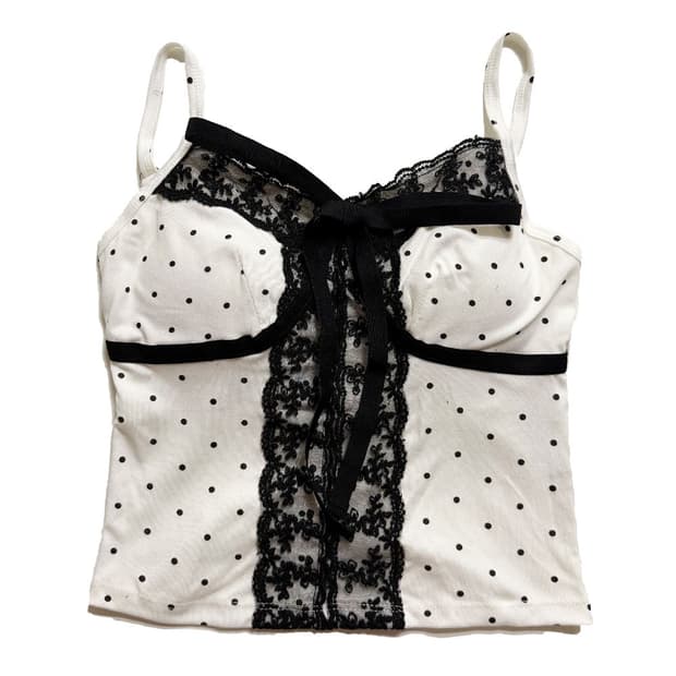 새상품 여자 도트 레이스 끈나시 (화이트)