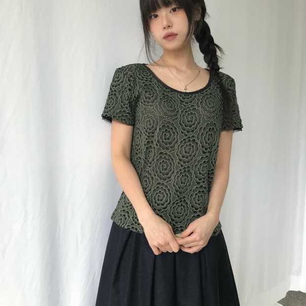 Hiroko Kosino 그린 플라워 블라우스