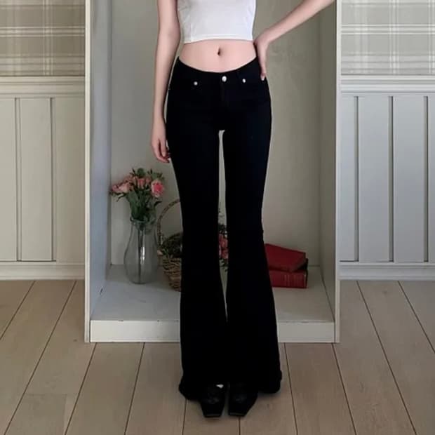 OOTJ 로우라이즈 부츠컷 팬츠 블랙