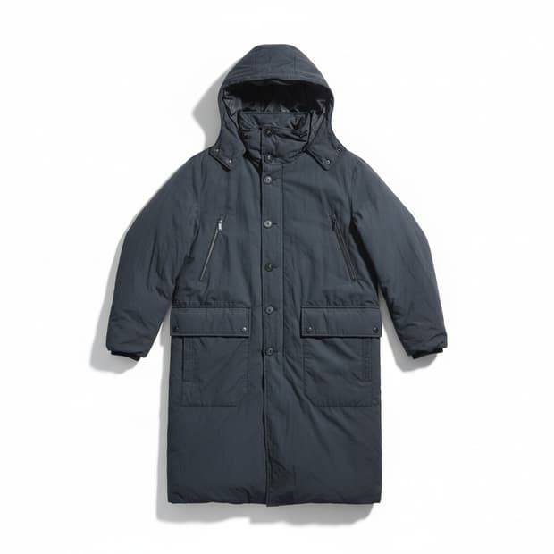 코오롱 후드 롱 패딩 코트 네이비