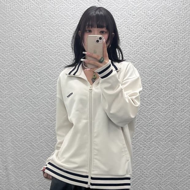 널디 빈티지 레트로 00's 화이트크림 져지 집업 M C11133