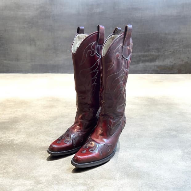 빈티지 웨스턴 부츠 버건디