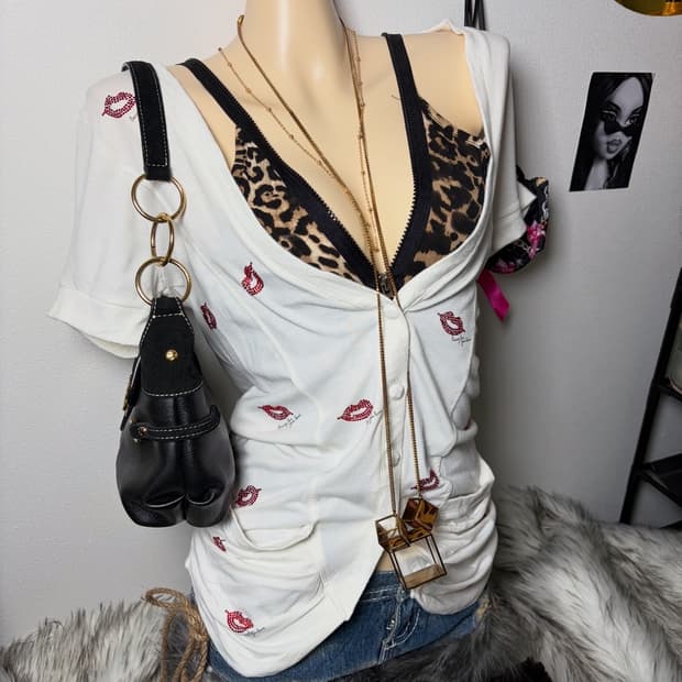 갸루 입술 가디건 호피 나시 세트