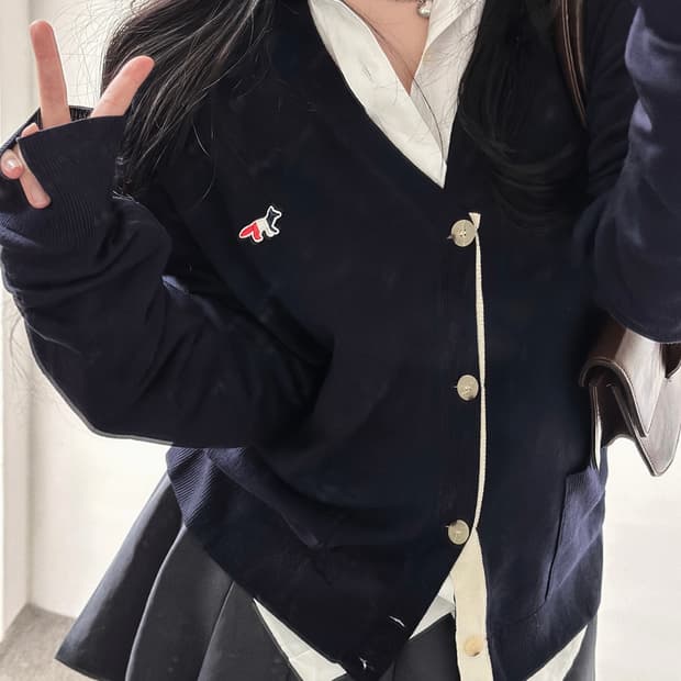 메종키츠네 트리컬러 폭스 울 가디건 