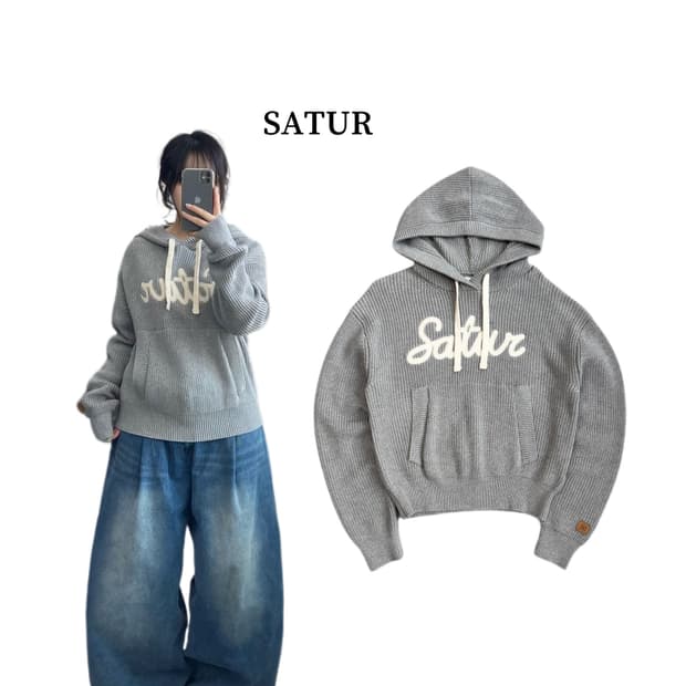 세터 아플리케 로고 캐시미어 블렌드 후드 니트 멜란지 그레이