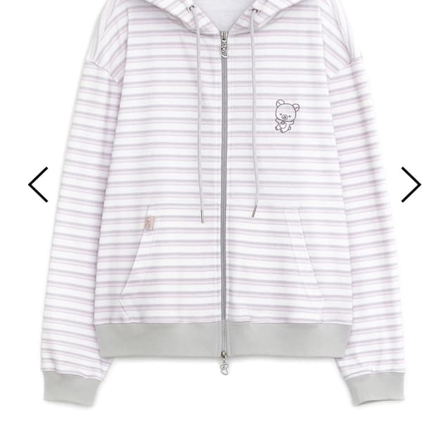 허그유어스킨 코리락쿠마 스트라이프 후드집업 핑크