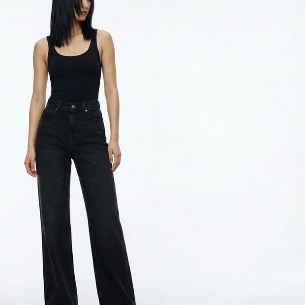 록킨스 블랙 와이드 여성 데님 팬츠 24 부츠컷 made in italy