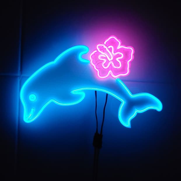 돌고래 하와이안 플라워 네온사인 led 램프 y2k 갸루