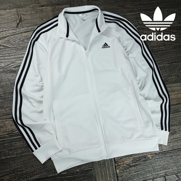 [아디다스] 로고 자수 삼선 화이트 져지 트랙탑 집업 자켓 M20122
