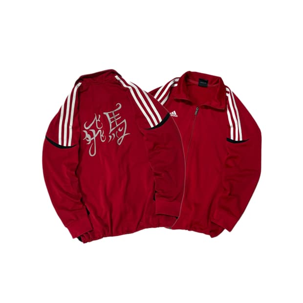 아디다스 레드 흰빨 져지 백로고 레터링 져지