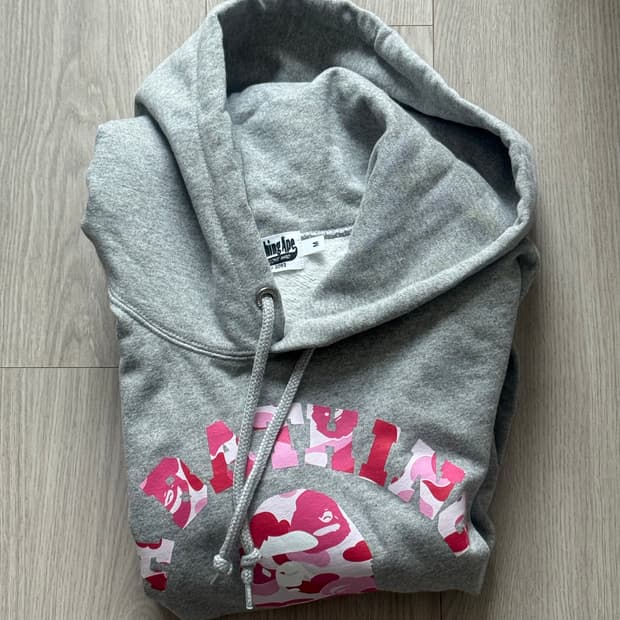 베이프 ABC 카모 컬리지 풀오버 후드 그레이